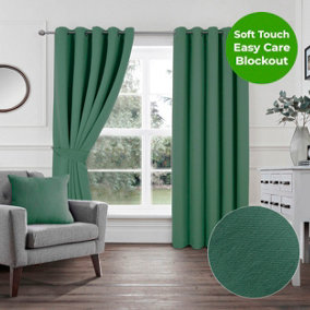 Home Curtains Woven Blockout 65w x 54d" (165x137cm) Green Eyelet Curtains (PAIR)