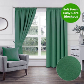 Home Curtains Woven Blockout 65w" x 54d" (165x137cm) Green Pencil Pleat Curtains (PAIR)