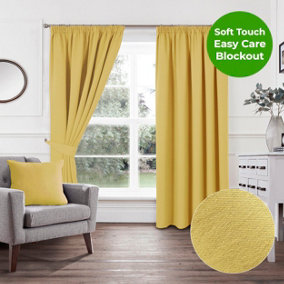 Home Curtains Woven Blockout 65w" x 54d" (165x137cm) Ochre Pencil Pleat Curtains (PAIR)