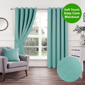 Home Curtains Woven Blockout 65w x 72d" (165x183cm) Soft Teal Eyelet Curtains (PAIR)