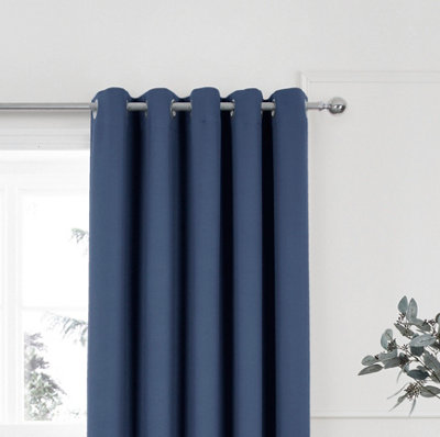 Home Curtains Woven Blockout 65w x 90d" (165x229cm) Navy Blue Eyelet Curtains (PAIR)
