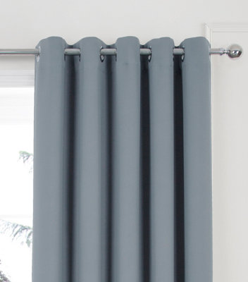 Home Curtains Woven Blockout 90w x 72d" (229x183cm) Grey Eyelet Curtains (PAIR)