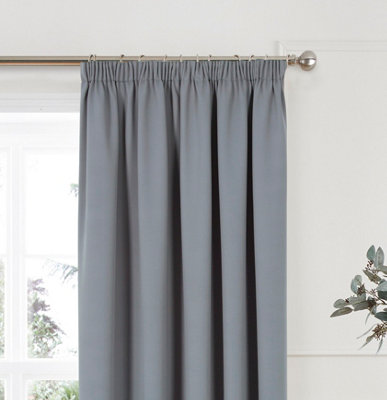 Home Curtains Woven Blockout 90w" x 72d" (229x183cm) Grey Pencil Pleat Curtains (PAIR)