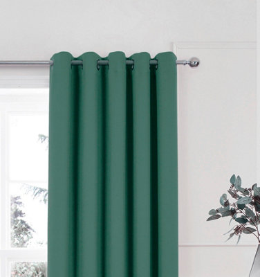 Home Curtains Woven Blockout 90w x 90d" (229x229cm) Green Eyelet Curtains (PAIR)