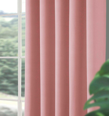 Home Curtains Woven Blockout 90w x 90d" (229x229cm) Soft Pink Eyelet Curtains (PAIR)