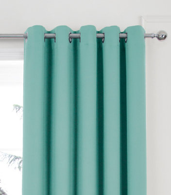 Home Curtains Woven Blockout 90w x 90d" (229x229cm) Soft Teal Eyelet Curtains (PAIR)