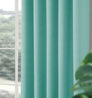 Home Curtains Woven Blockout 90w x 90d" (229x229cm) Soft Teal Eyelet Curtains (PAIR)