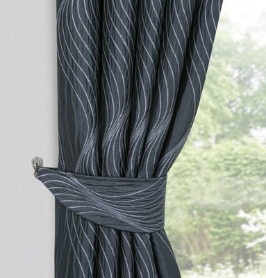 Home Curtains Zen Metallic Detailed Tie Back (ONE SIZE) Charcoal (PAIR)