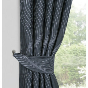 Home Curtains Zen Metallic Detailed Tie Back (ONE SIZE) Charcoal (PAIR)