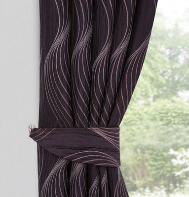 Home Curtains Zen Metallic Detailed Tie Back (ONE SIZE) Plum (PAIR)