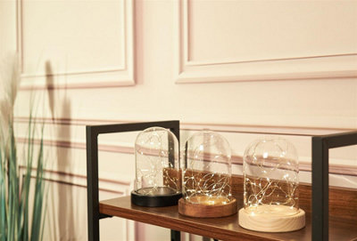 Home Deco Glass Dome Cloche Table Lamp with Wood Base Battery Operated LED Table Light - 3