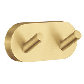 HOME - Double Towel Hook. Brushed Brass. Length 90 mm.