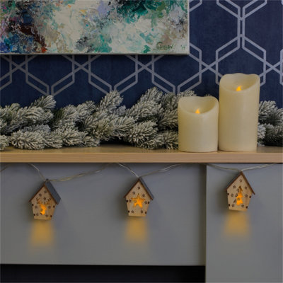 Home Festive Battery Powered Christmas Wooden House Fairy String Lights