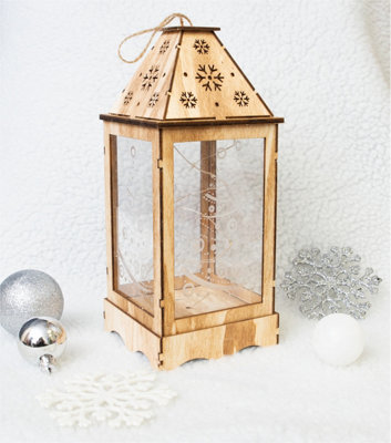 Home Festive Battery Powered Pre-Lit Wooden Christmas Lantern