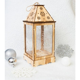 Home Festive Battery Powered Pre-Lit Wooden Christmas Lantern