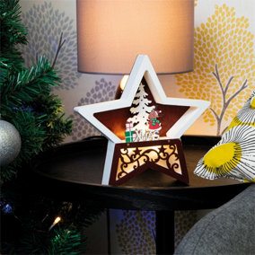 Home Festive Battery Powered Wooden Light Up Christmas Star