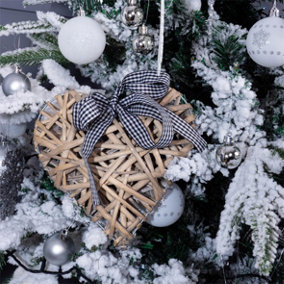 Home Festive Light Grey Wicker Christmas Heart Ornament