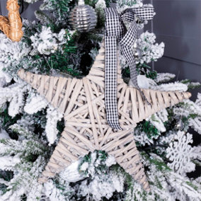 Home Festive Natural Wicker Christmas Star Ornament- Light Grey
