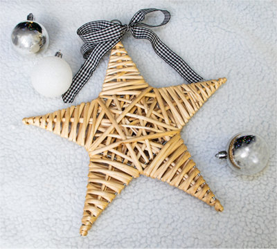 Home Festive Natural Wicker Christmas Star Ornament- Natural Wood