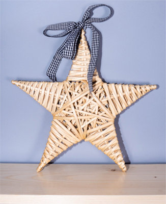 Home Festive Natural Wicker Christmas Star Ornament- Natural Wood