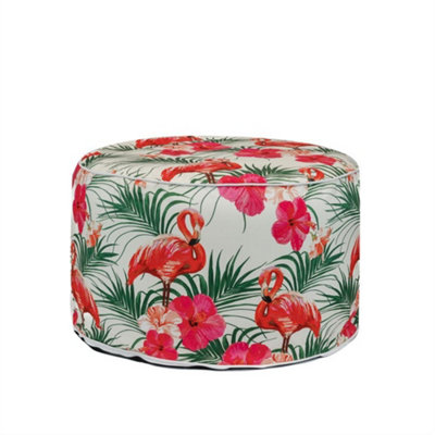 Home Garden Outdoor Picnic Flamingo Palm Print Inflatable Ottoman Stool Chair