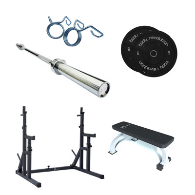 Home Gym Weightlifting Bundles - Squat Rack + Flat Bench + 7ft Bar ...