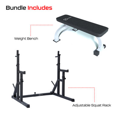 Home Gym Weightlifting Bundles - Squat Rack + Flat Weight Bench Set