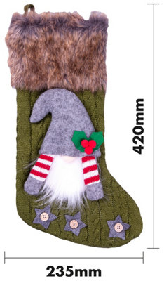 Home Hanging Fireplace Luxury Gonk Christmas Xmas Knitted Festive Stocking - Green
