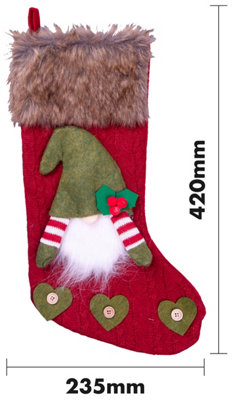 Home Hanging Fireplace Luxury Gonk Christmas Xmas Knitted Festive Stocking- RED