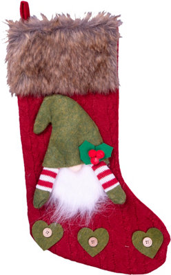 Home Hanging Fireplace Luxury Gonk Christmas Xmas Knitted Festive Stocking- RED - 3