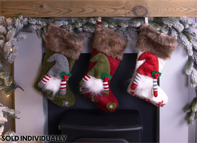 Home Hanging Fireplace Luxury Gonk Christmas Xmas Knitted Festive Stocking- RED - 4