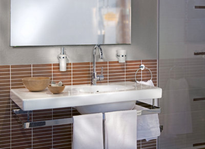 HOME - Holder in Polished Chrome with Tumbler in Frosted Glass
