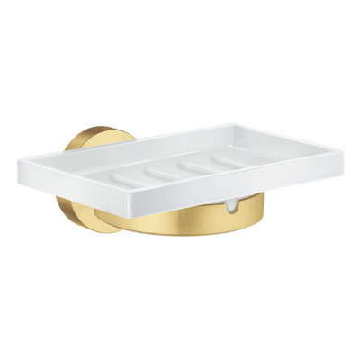 HOME - Holder with Soap Dish. Brushed Brass/Porcelain.