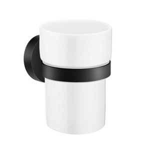 HOME - Holder with Tumbler, Black with Porcelain Tumbler