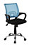 Home office blue mesh back with black fabric seat with arms, swivel chair