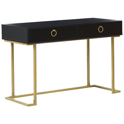 Home Office Desk / 2 Drawer Console Table Black with Gold WESTPORT