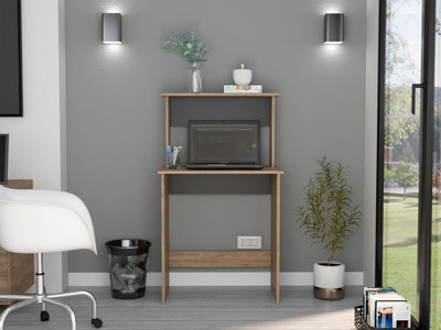 Home office desk with keyboard shelf, bleached oak and Grey, Vegas range