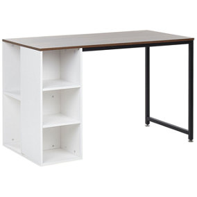 Home Office Desk with Shelves 120 x 60 cm Dark Wood and White DESE
