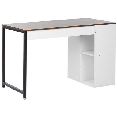 Home Office Desk with Shelves 120 x 60 cm Dark Wood and White DESE