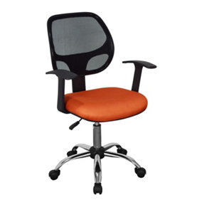 Home office mesh back, Orange fabric seat with arms, swivel chair