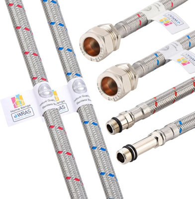 Home Range 2x WRAS Approved Flexible Tap Connector, M12 12mm x 15mm ...