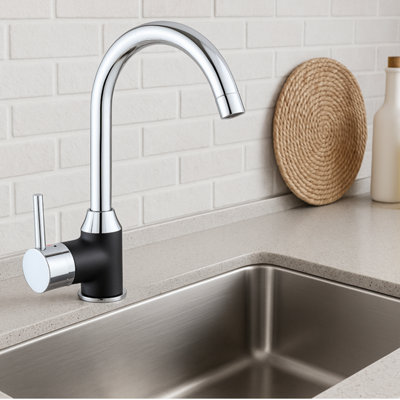 Home Range Chrome / Black Kitchen Mixer Tap Single Lever Handle