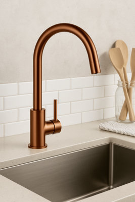 Home Range Rose Gold Kitchen Tap with Single Lever, Smooth Flow Control for Busy Home Kitchens