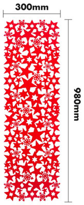 Home Rectangular Felt Table Runner with Openwork Star and Snowflake Design- Red