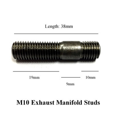 Home.smart 20 x Exhaust Inlet Manifold Studs M10 x 1.25mm Pitch. Length: 38mm / 19mm - 9mm - 10mm