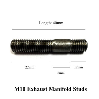 Home.smart 20 x Exhaust Inlet Manifold Studs M10 x 1.5mm Pitch. Length: 40mm / 22mm - 6mm - 12mm
