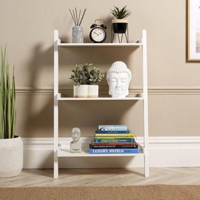 White/Bamboo 3-Tier Bath Leaning Ladder Shelf