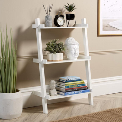 White/Bamboo 3-Tier Bath Leaning Ladder Shelf