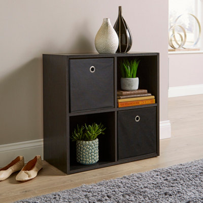 Home Source 4 Cube Storage Bookcase Shelf Unit Black