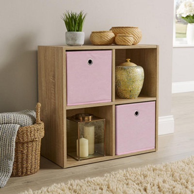 Home Source 4 Cube Storage Bookcase Shelf Unit Oak